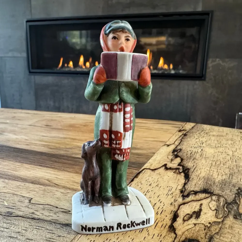 1979 Vintage Norman Rockwell Boy Singing Christmas Carols w/ Dog Figure, NR 203